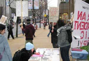 Petitioning at MAWO Picket - Canadian Armed Forces Recruitment Center - December 5, 2005