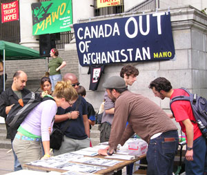 Petitioning at MAWO Antiwar Rally - Vancouver Art Gallery July 16, 2005