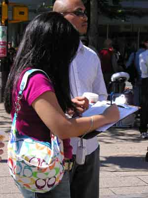 Petitioning at MAWO Antiwar Rally - Vancouver Art Gallery July 16, 2005