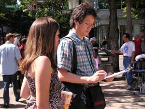 Petitioning at MAWO Antiwar Rally - Vancouver Art Gallery July 16, 2005