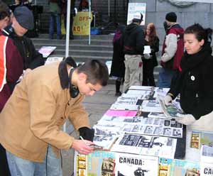 Petitioning at MAWO Antiwar Rally - Vancouver Art Gallery November 19, 2005