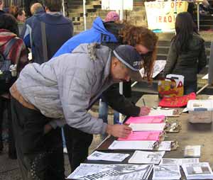 Petitioning at MAWO Antiwar Rally - Vancouver Art Gallery January 28, 2006