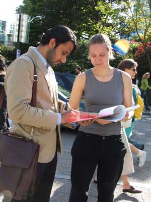 Petitioning at MAWO Antiwar Rally - Vancouver Art Gallery April 23, 2006