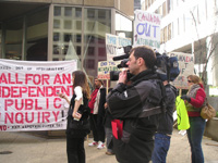 Media Covering MAWO Emergency Picket Against Canadian War Drive.